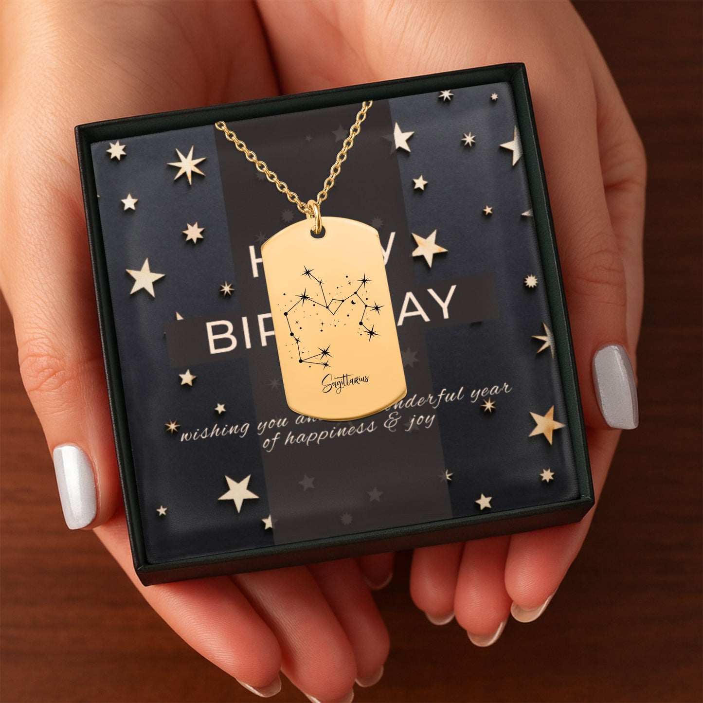 Constellation Zodiac Sign Tag Necklace Gift with Custom Message Card +