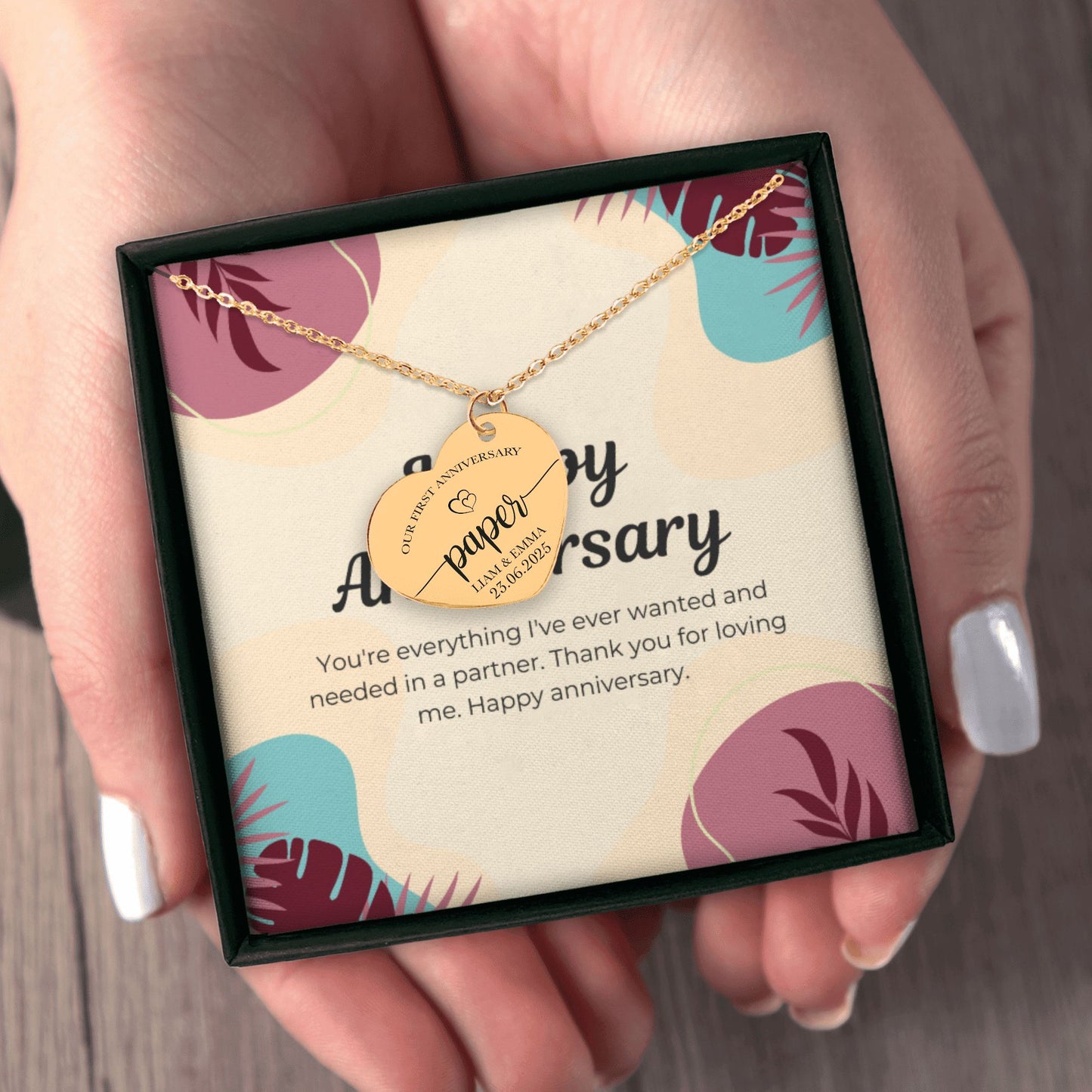 Anniversary Heart Necklace Gift with Custom Message Card +