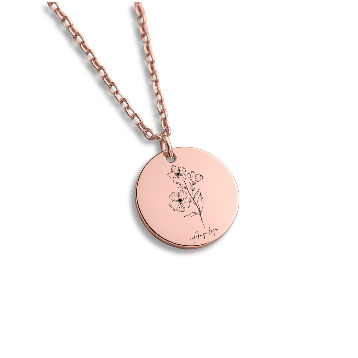 Name & Birth Flower Coin Necklace Gift with Custom Message Card