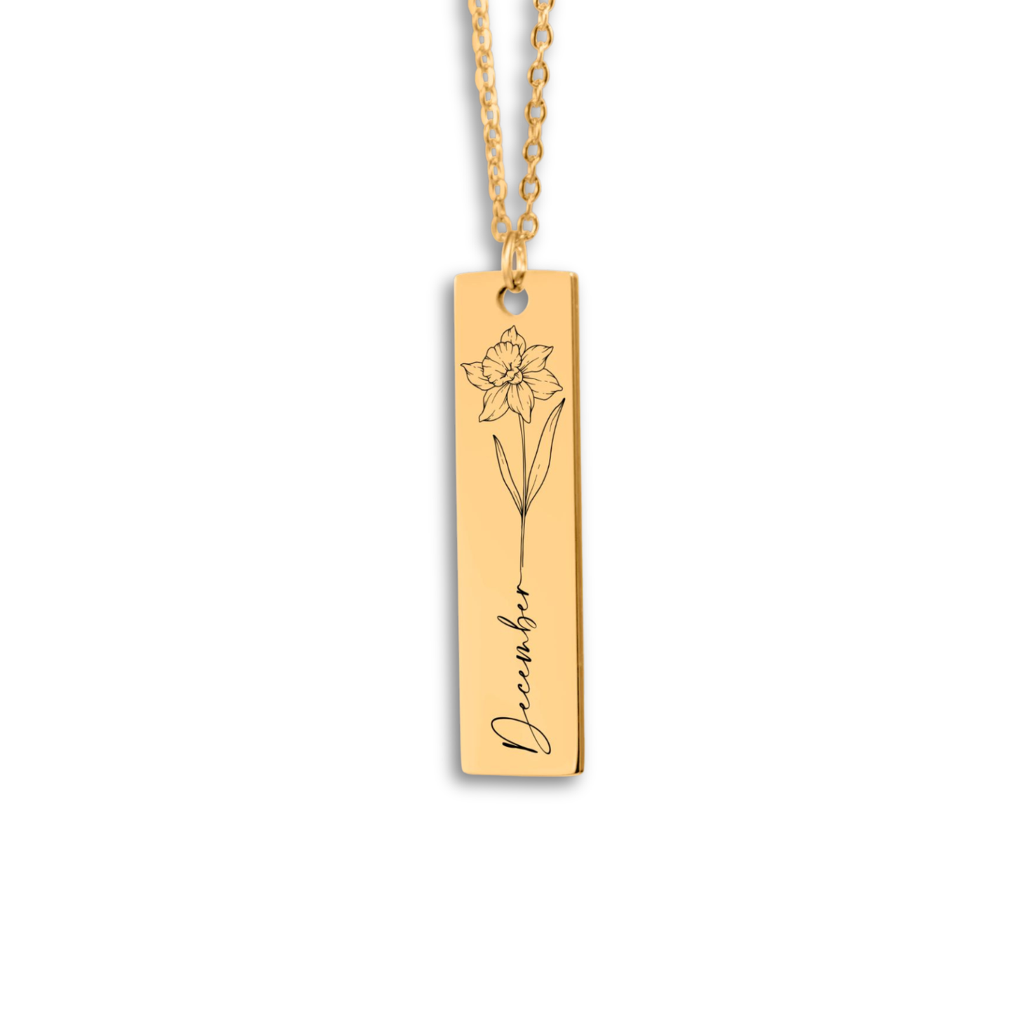 Month Flower Vertical Bar Necklace Gift with Custom Message Card  +