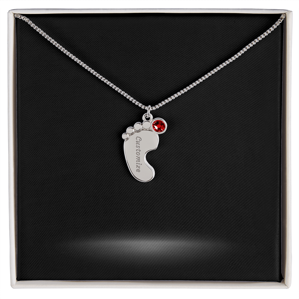 Baby Foot Name with Birthstone Necklace and Personal Message Card +