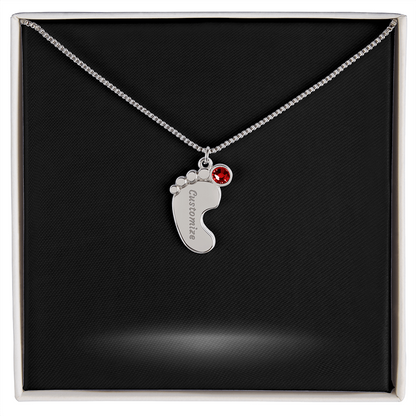 Baby Foot Name with Birthstone Necklace and Personal Message Card +