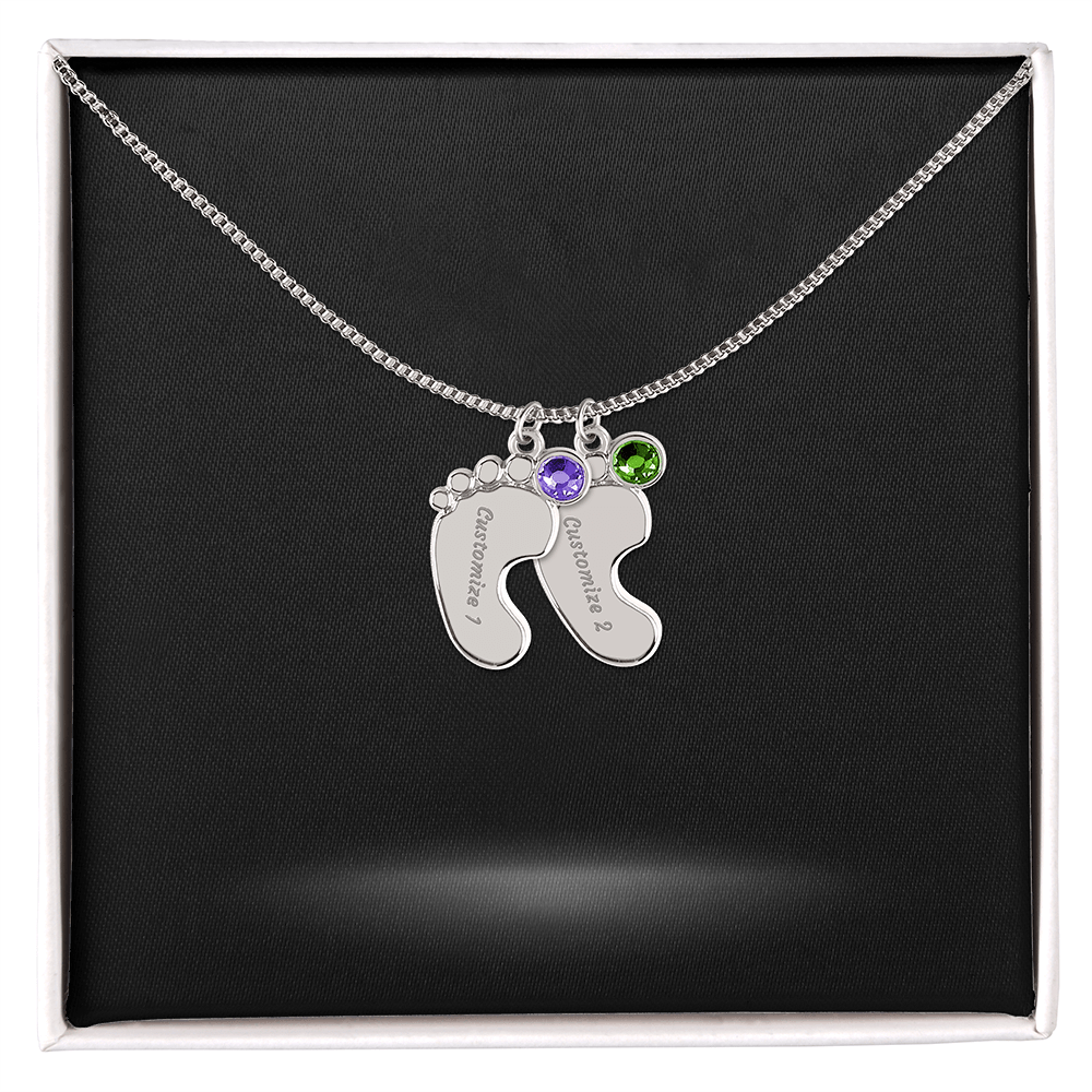 Baby Foot Name with Birthstone Necklace and Personal Message Card +