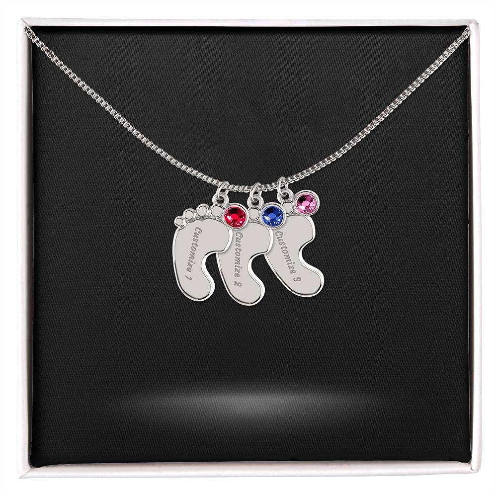 Baby Foot Name with Birthstone Necklace and Personal Message Card +