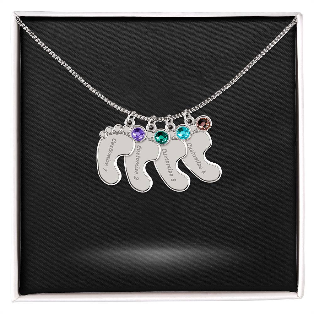 Baby Foot Name with Birthstone Necklace and Personal Message Card +