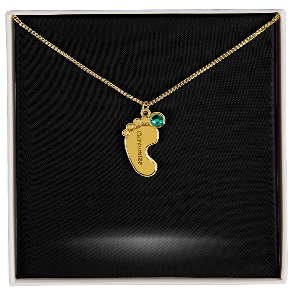 Baby Foot Name with Birthstone Necklace and Personal Message Card +