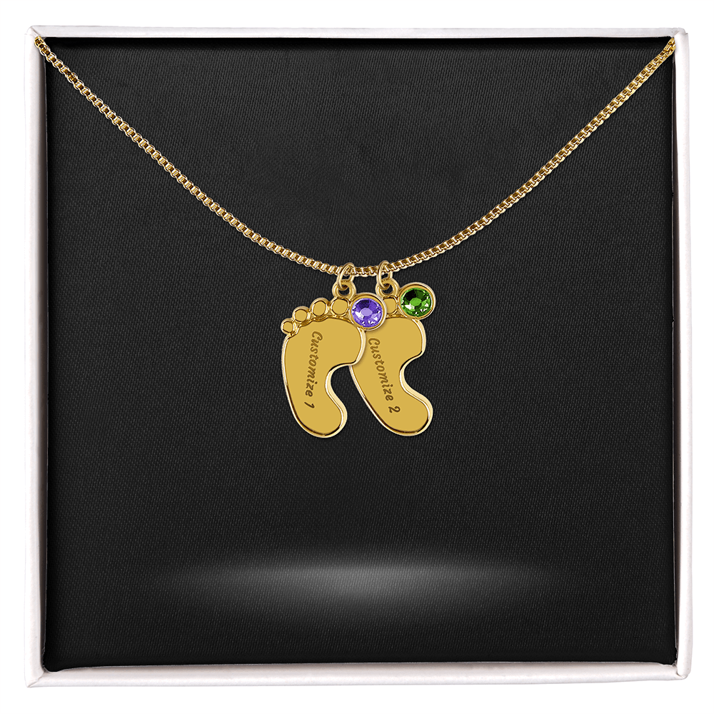 Baby Foot Name with Birthstone Necklace and Personal Message Card +