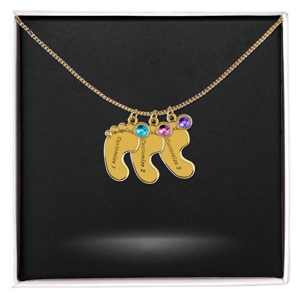 Baby Foot Name with Birthstone Necklace and Personal Message Card +
