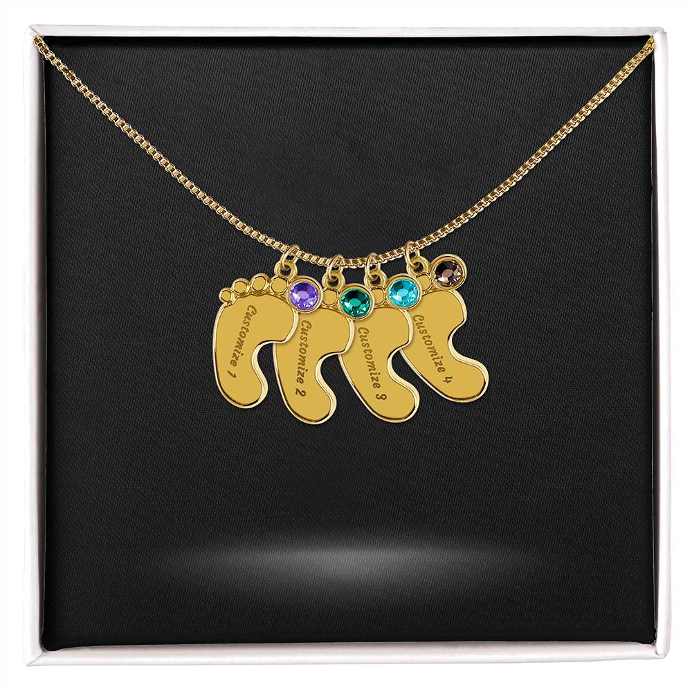Baby Foot Name with Birthstone Necklace and Personal Message Card +