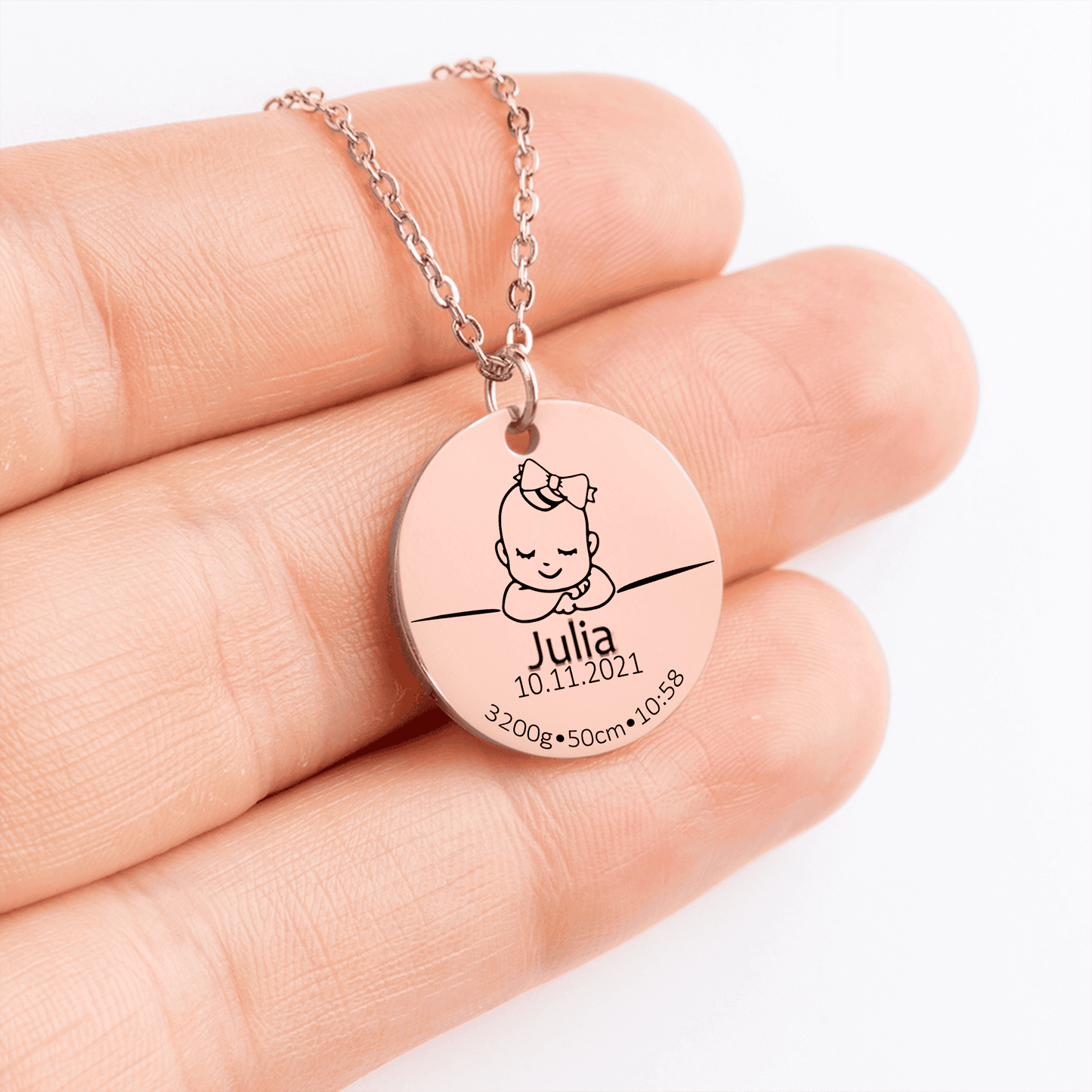 Baby Birth Details Necklace Gift with Custom Message Card