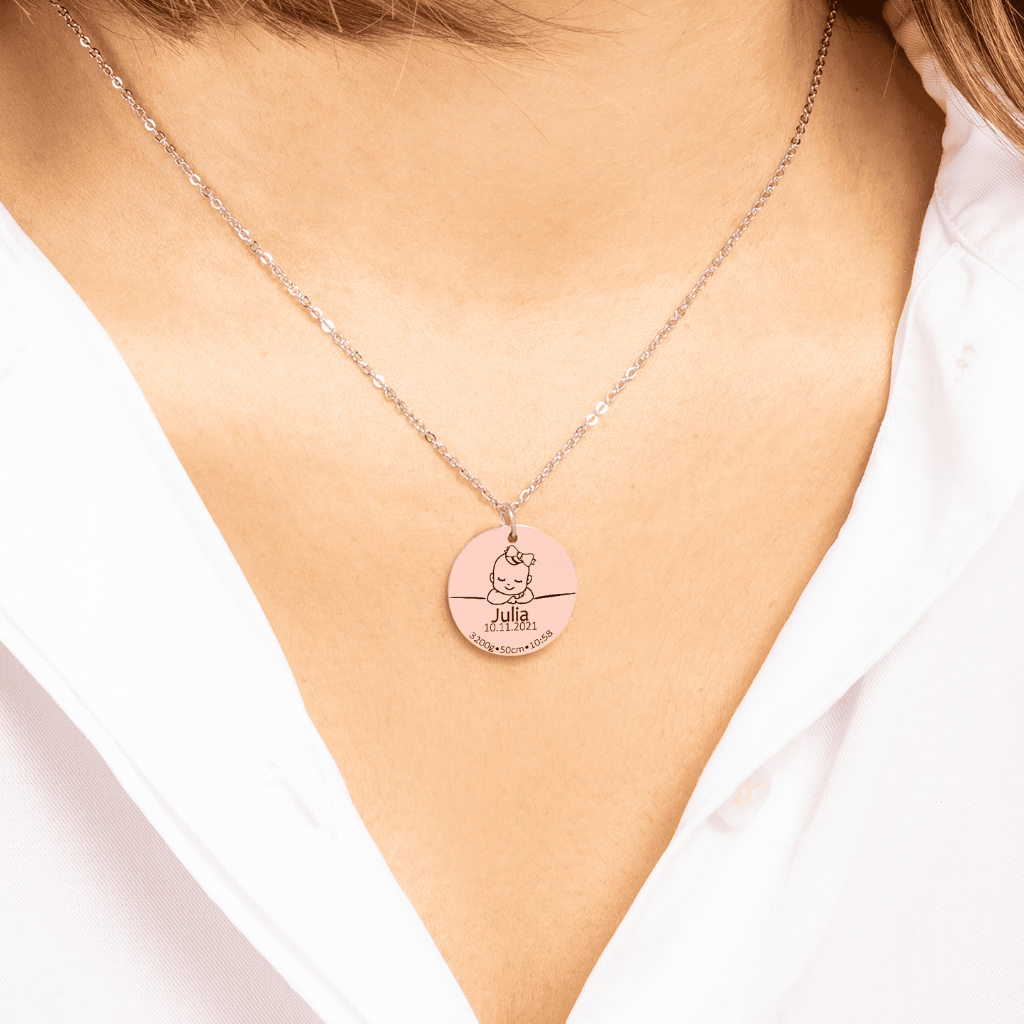 Baby Birth Details Necklace Gift with Custom Message Card