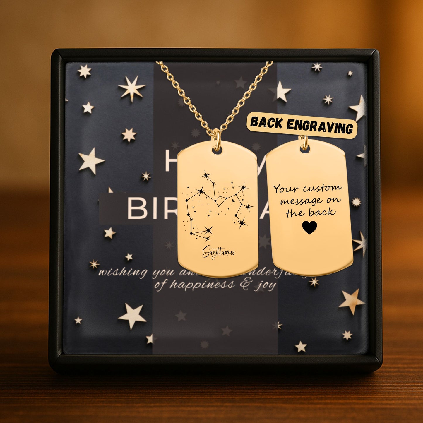 Constellation Zodiac Sign Tag Necklace Gift with Custom Message Card  +