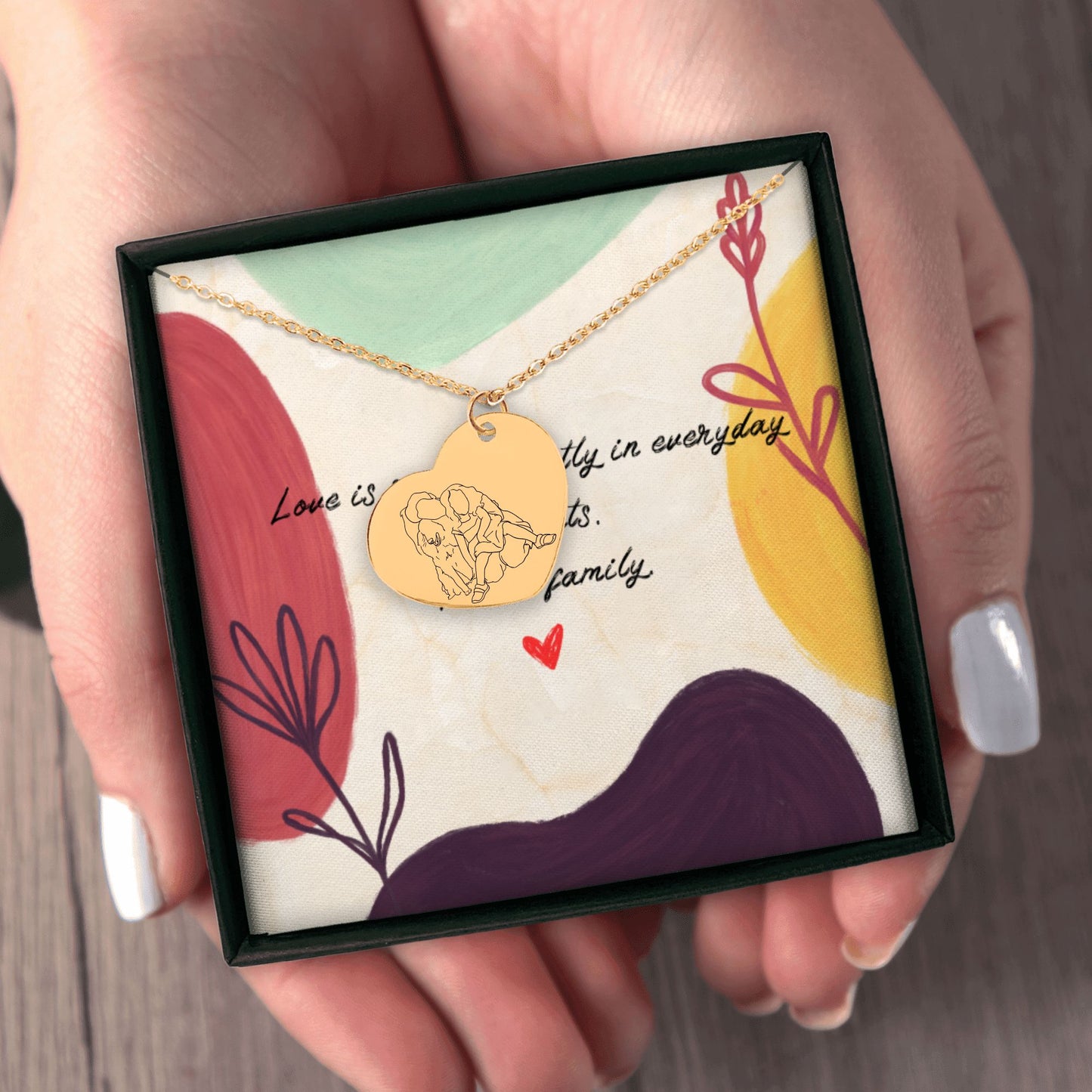 Line Art Portrait Heart Necklace  +