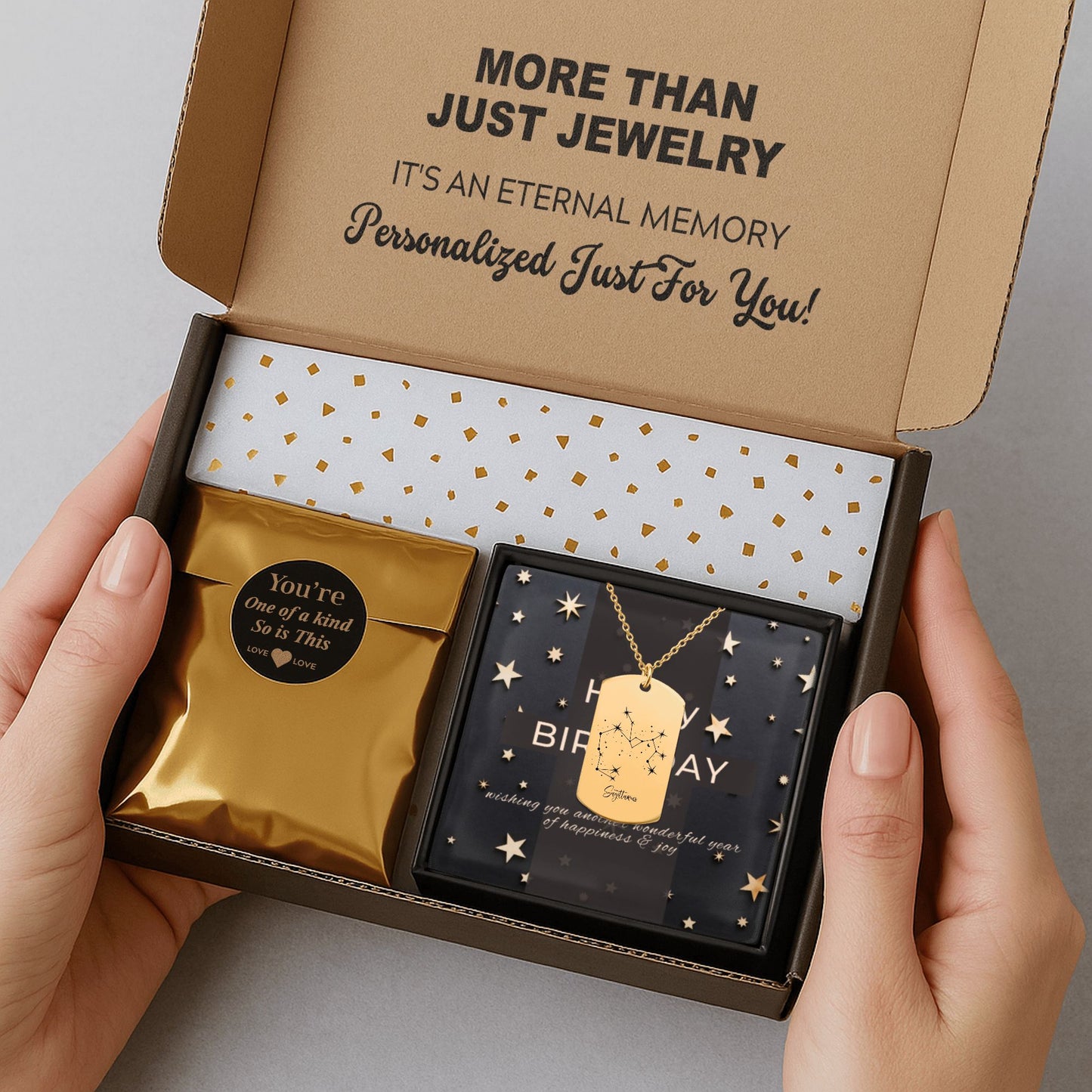 Constellation Zodiac Sign Tag Necklace Gift with Custom Message Card  +