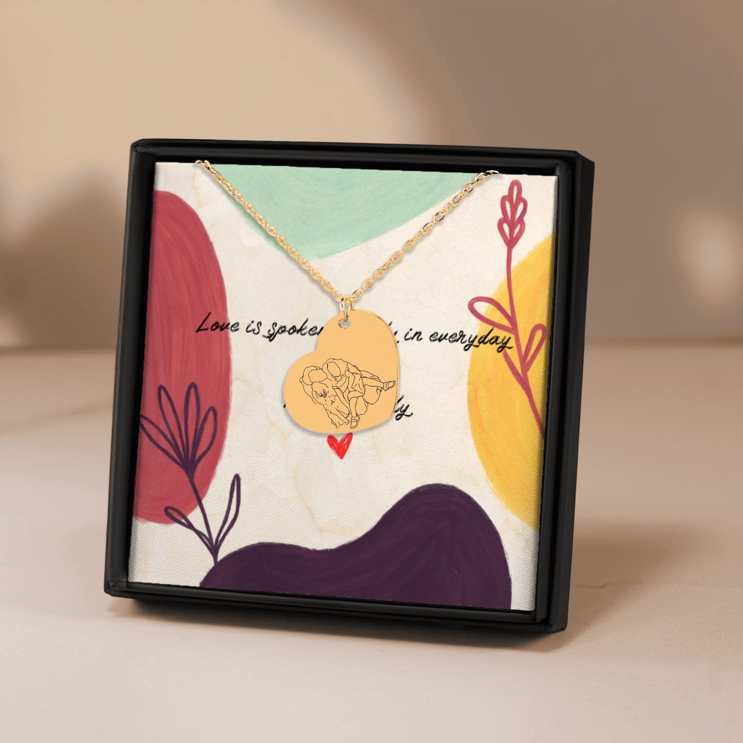 Line Art Portrait Heart Necklace  +