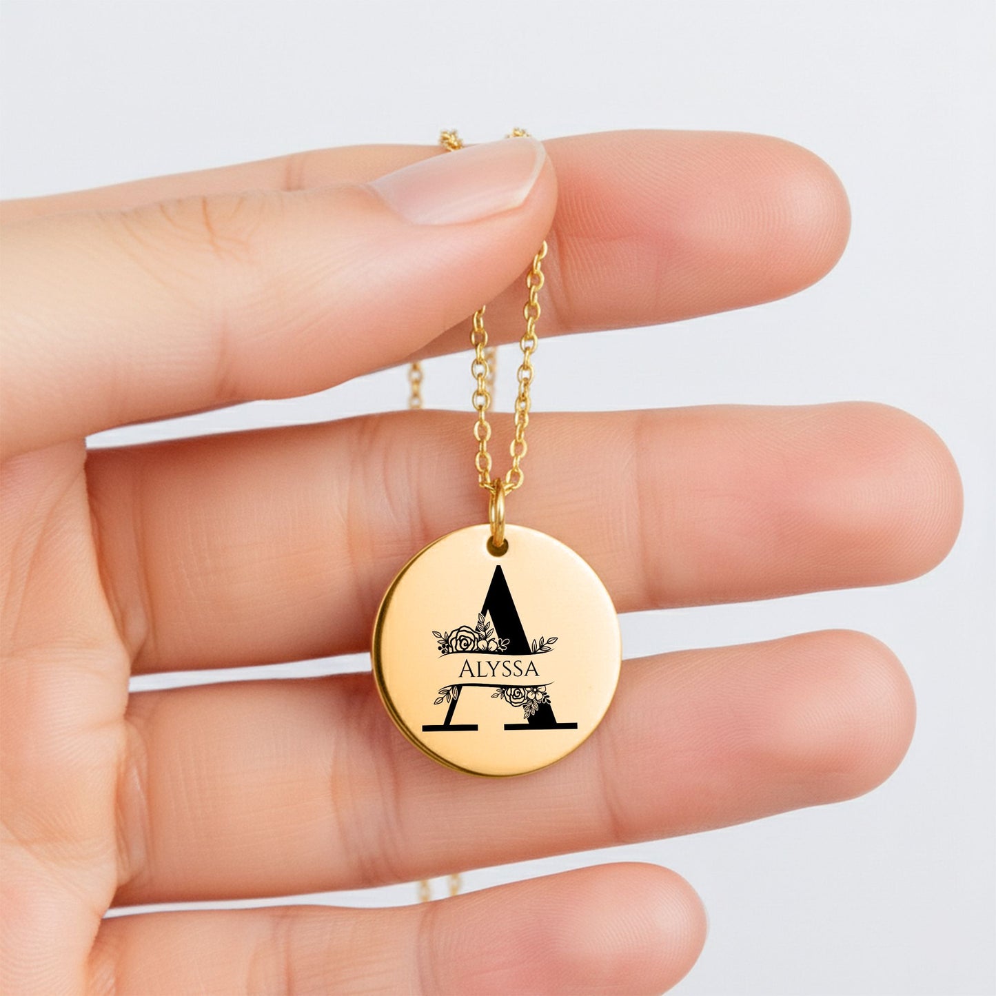 Personalized Initial Engraving Coin Necklace  +