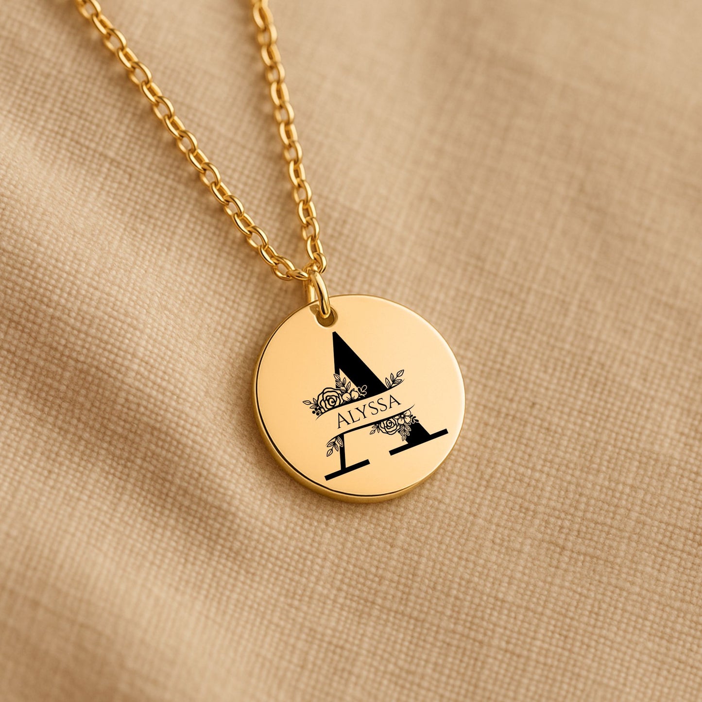 Personalized Initial Engraving Coin Necklace  +