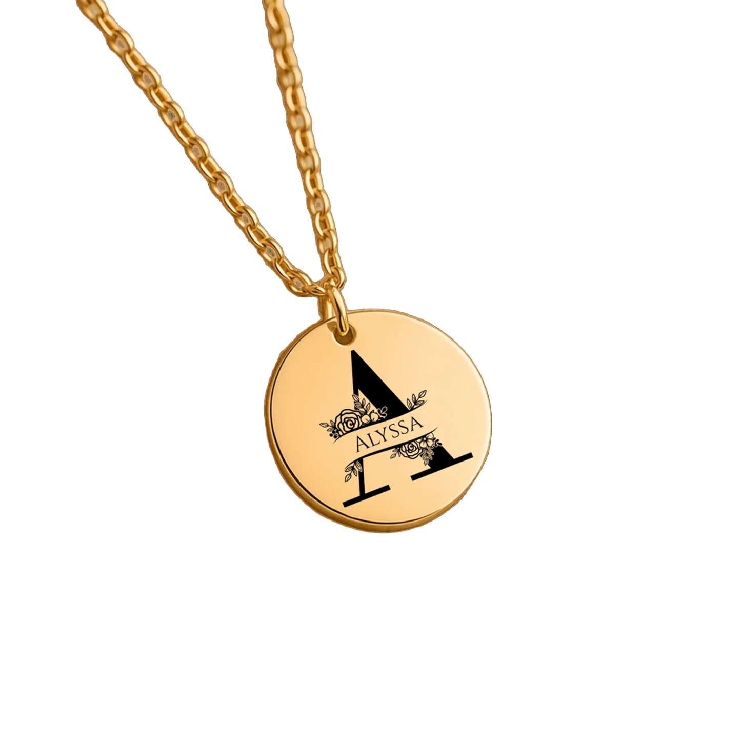 Personalized Initial Engraving Coin Necklace  +