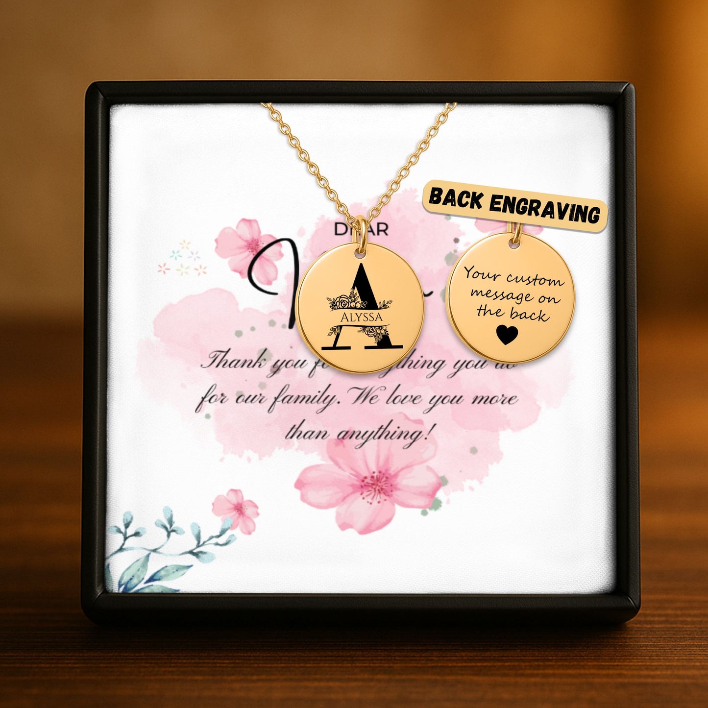 Personalized Initial Engraving Coin Necklace  +