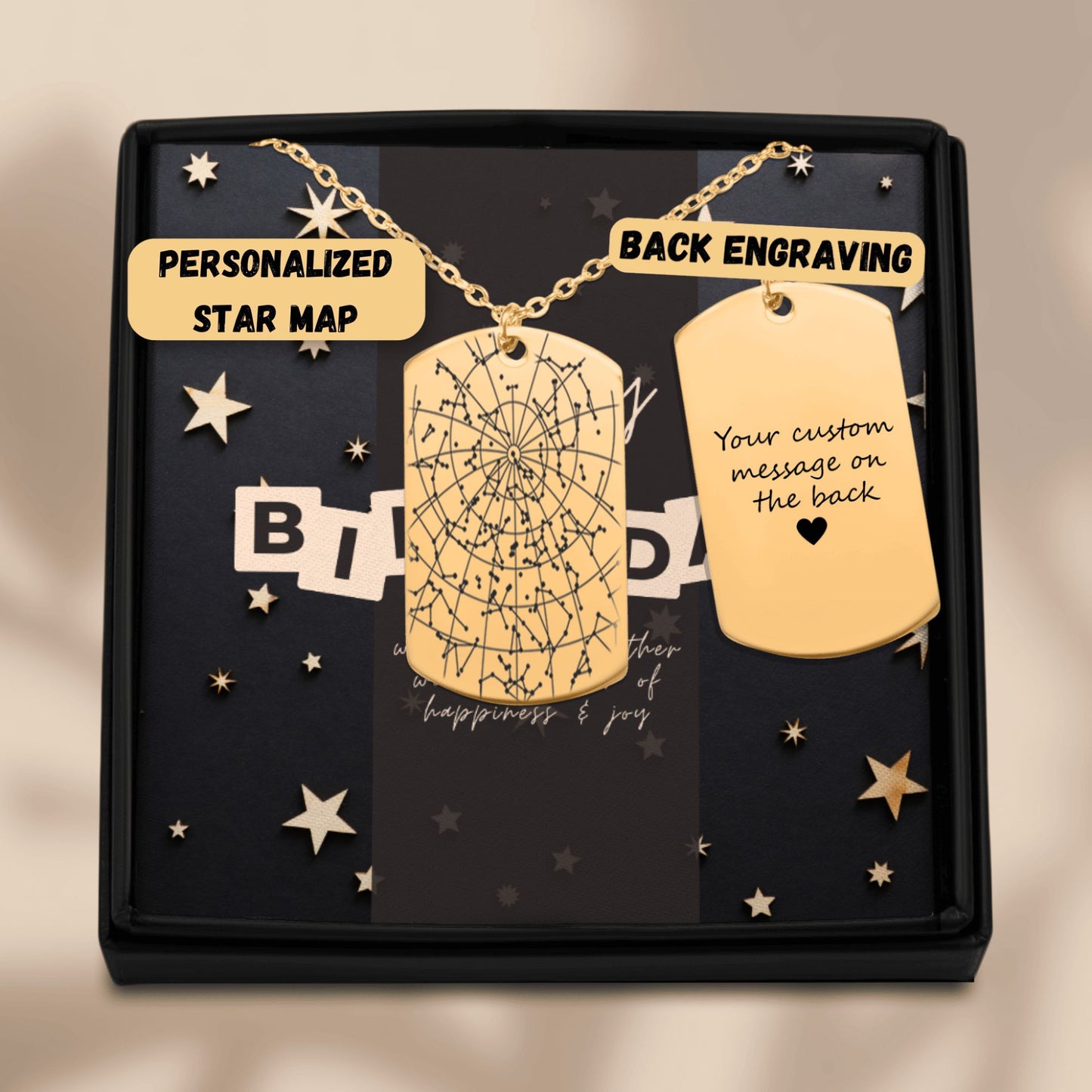 Star Map Tag Necklace  +