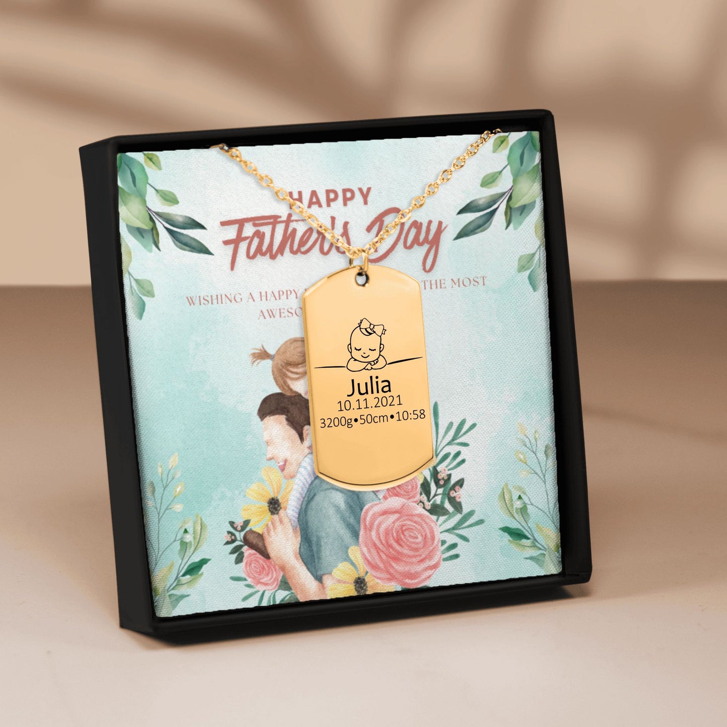 Birth Details Tag Gift with Custom Message Card  +
