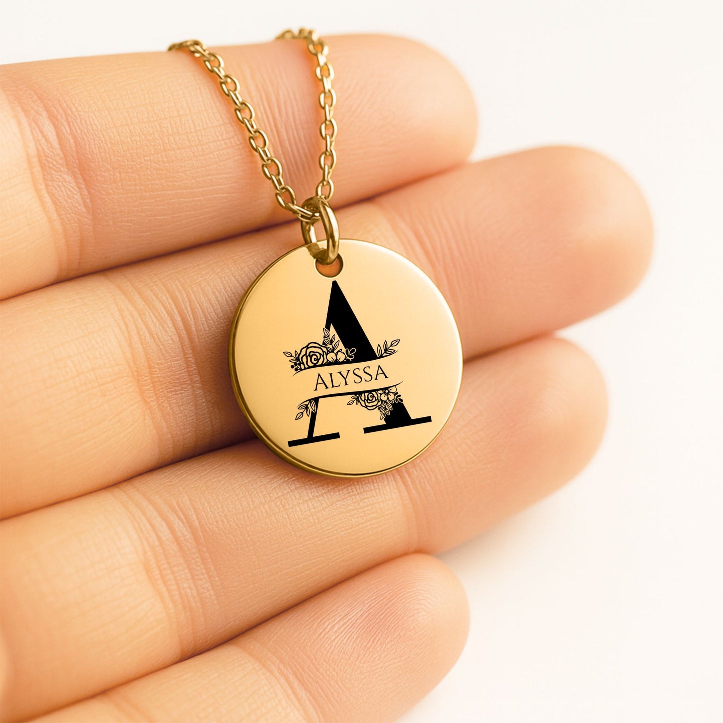 Personalized Initial Engraving Coin Necklace  +