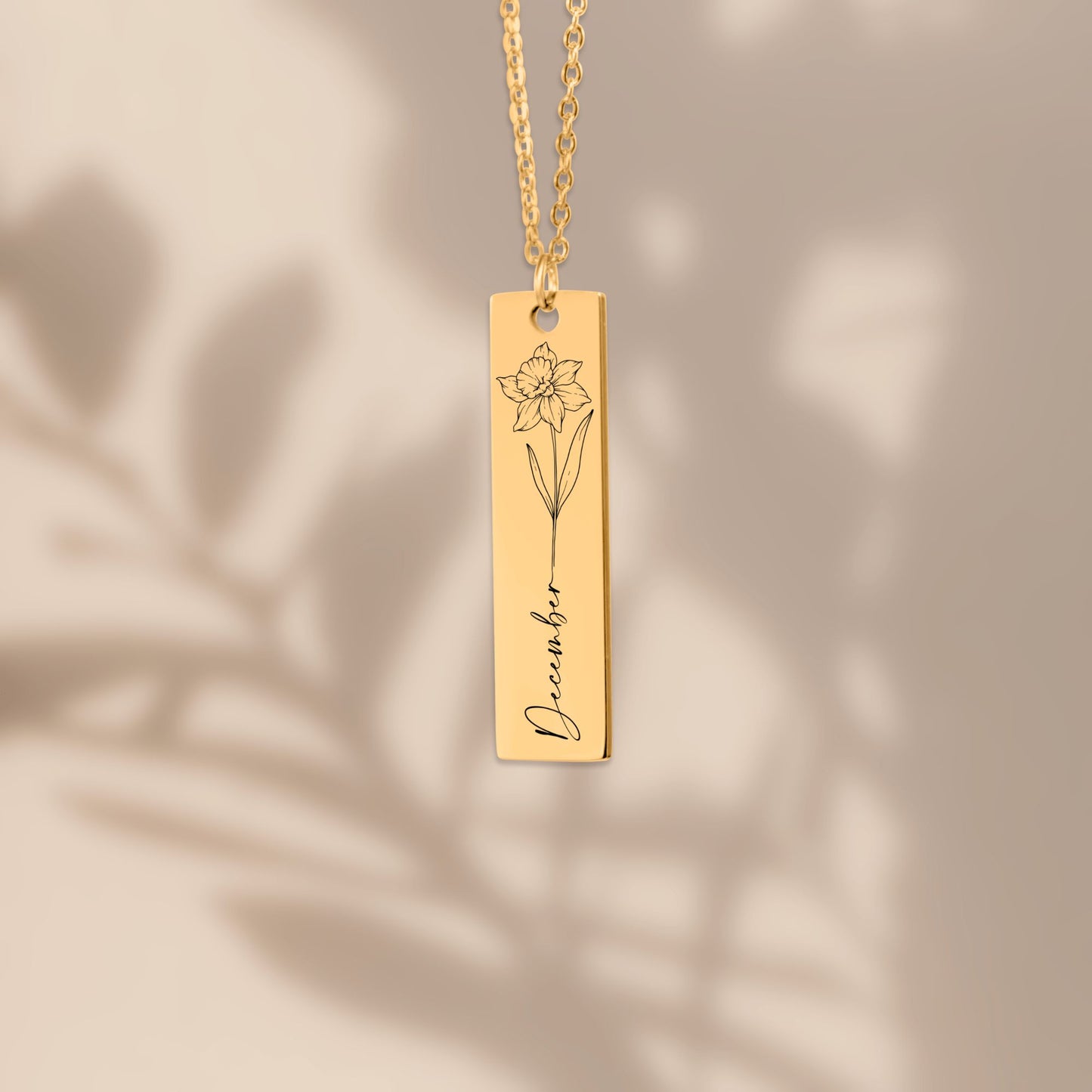 Month Flower Vertical Bar Necklace Gift with Custom Message Card  +