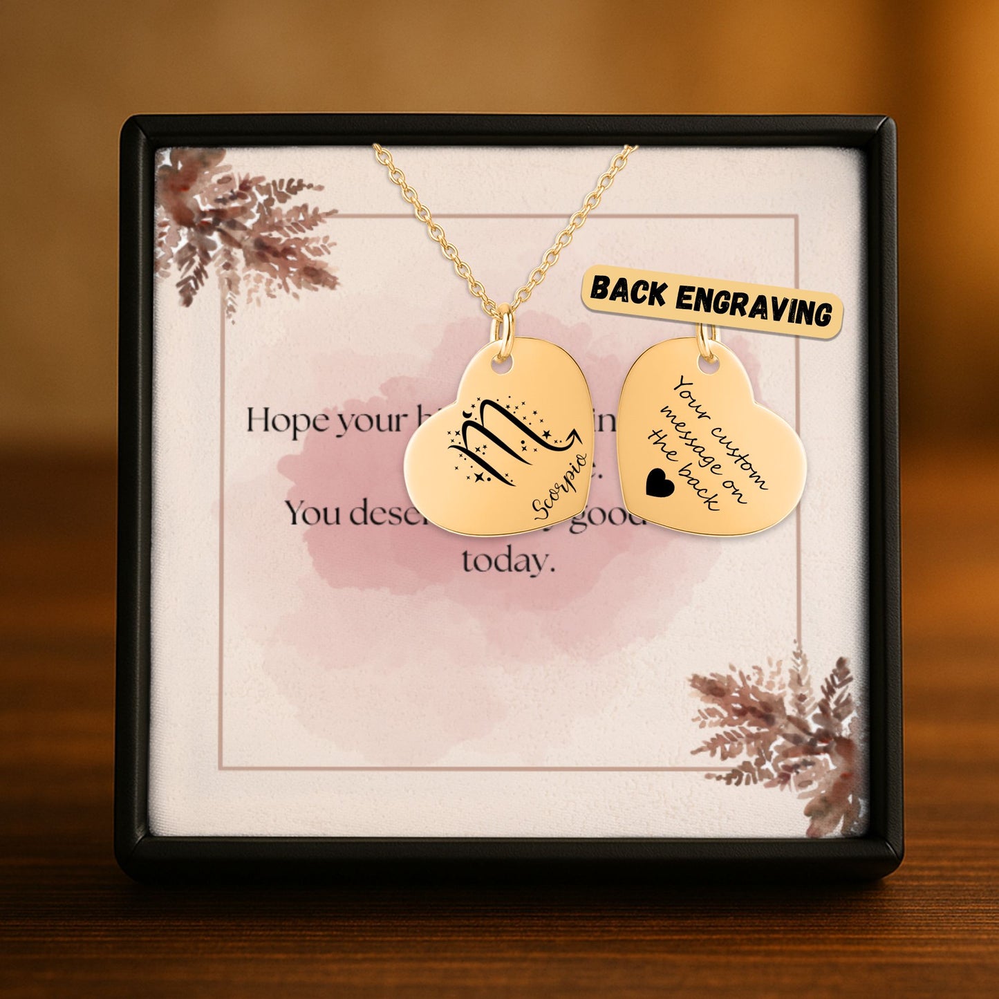 Zodiac Signs Heart Necklace Gift with Custom Message Card  +