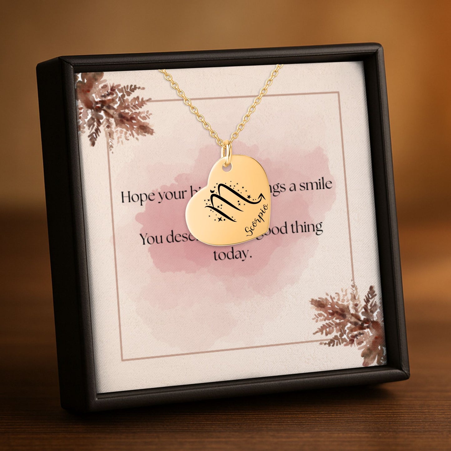 Zodiac Signs Heart Necklace Gift with Custom Message Card  +
