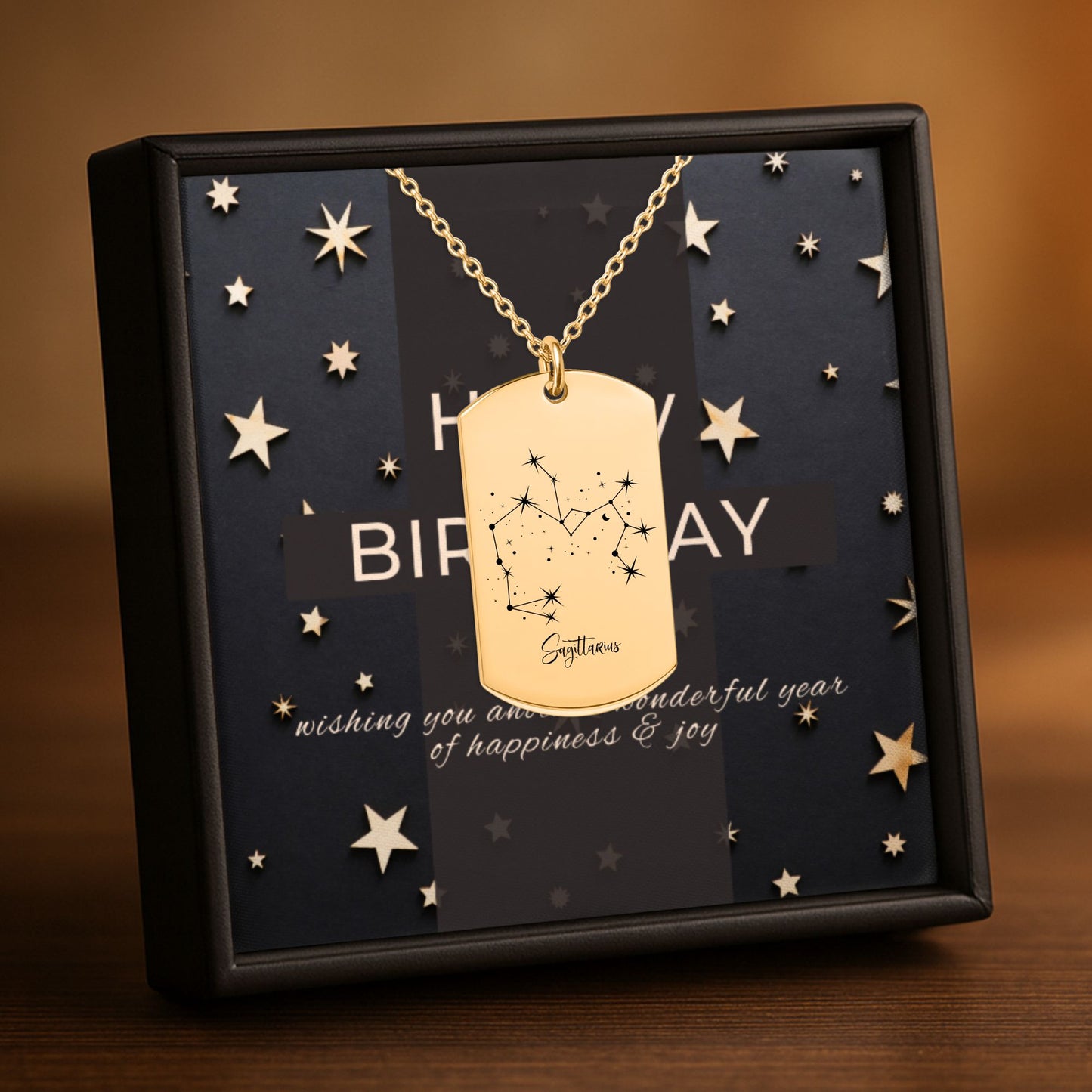 Constellation Zodiac Sign Tag Necklace Gift with Custom Message Card  +
