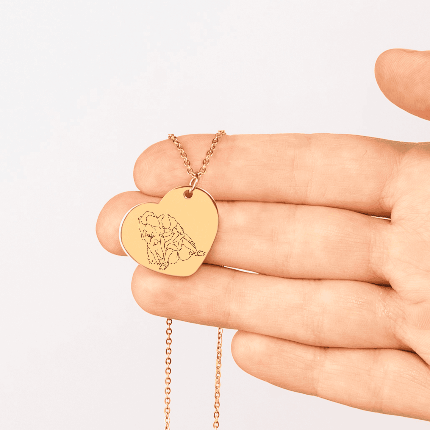 Line Art Portrait Heart Necklace  +