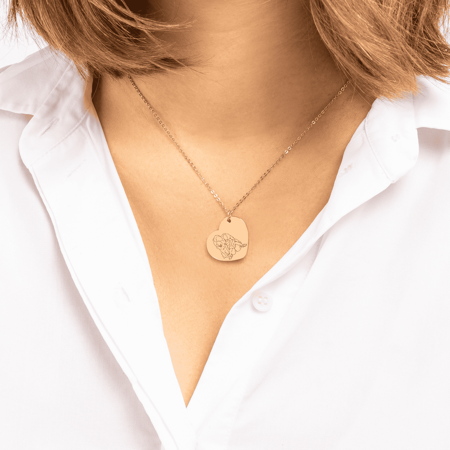 Line Art Portrait Heart Necklace  +