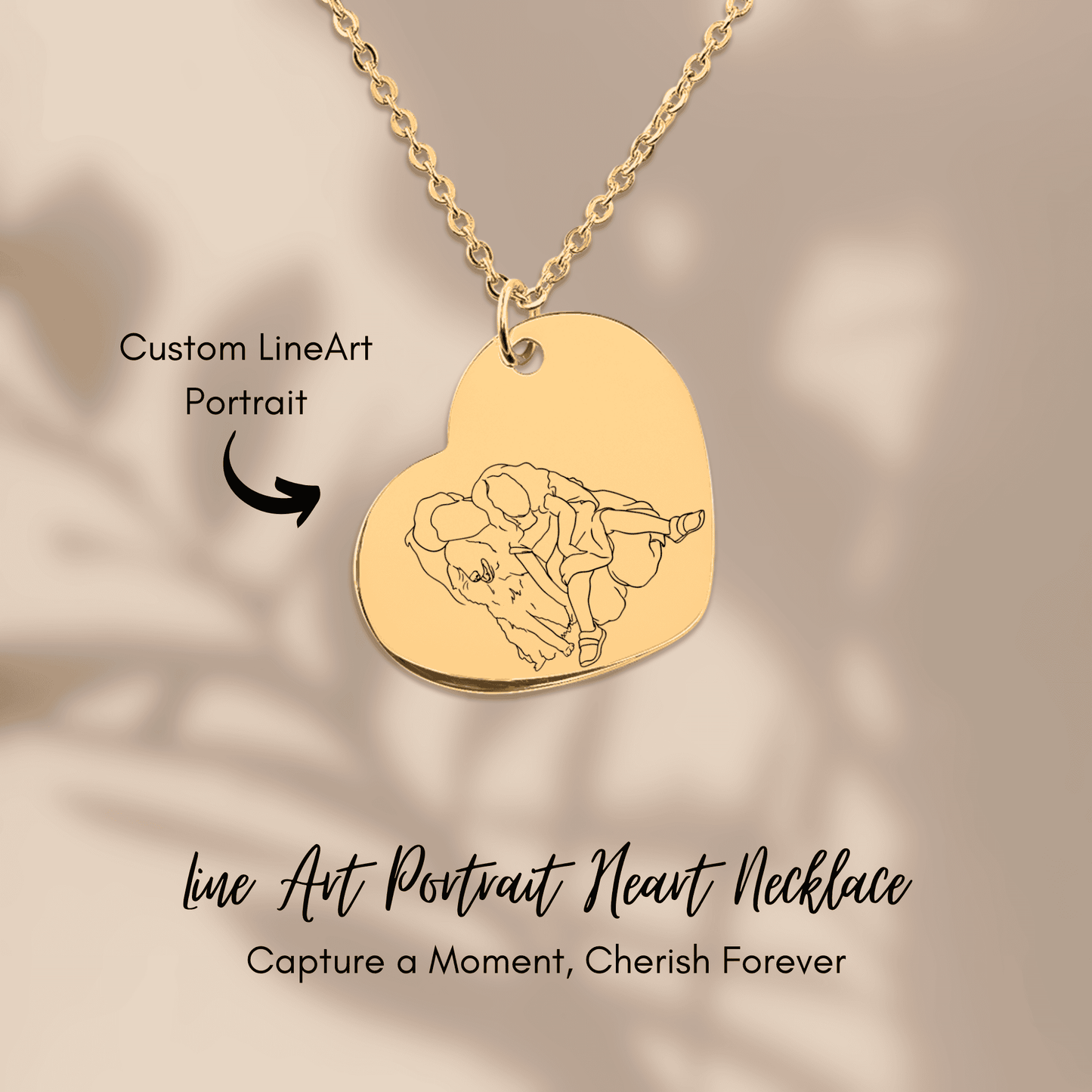 Line Art Portrait Heart Necklace  +