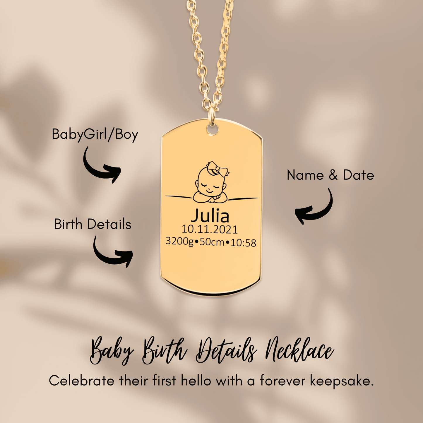 Birth Details Tag Gift with Custom Message Card  +